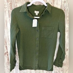 New J.Crew Women’s Button Down Shirt Dark  Green Sz XS